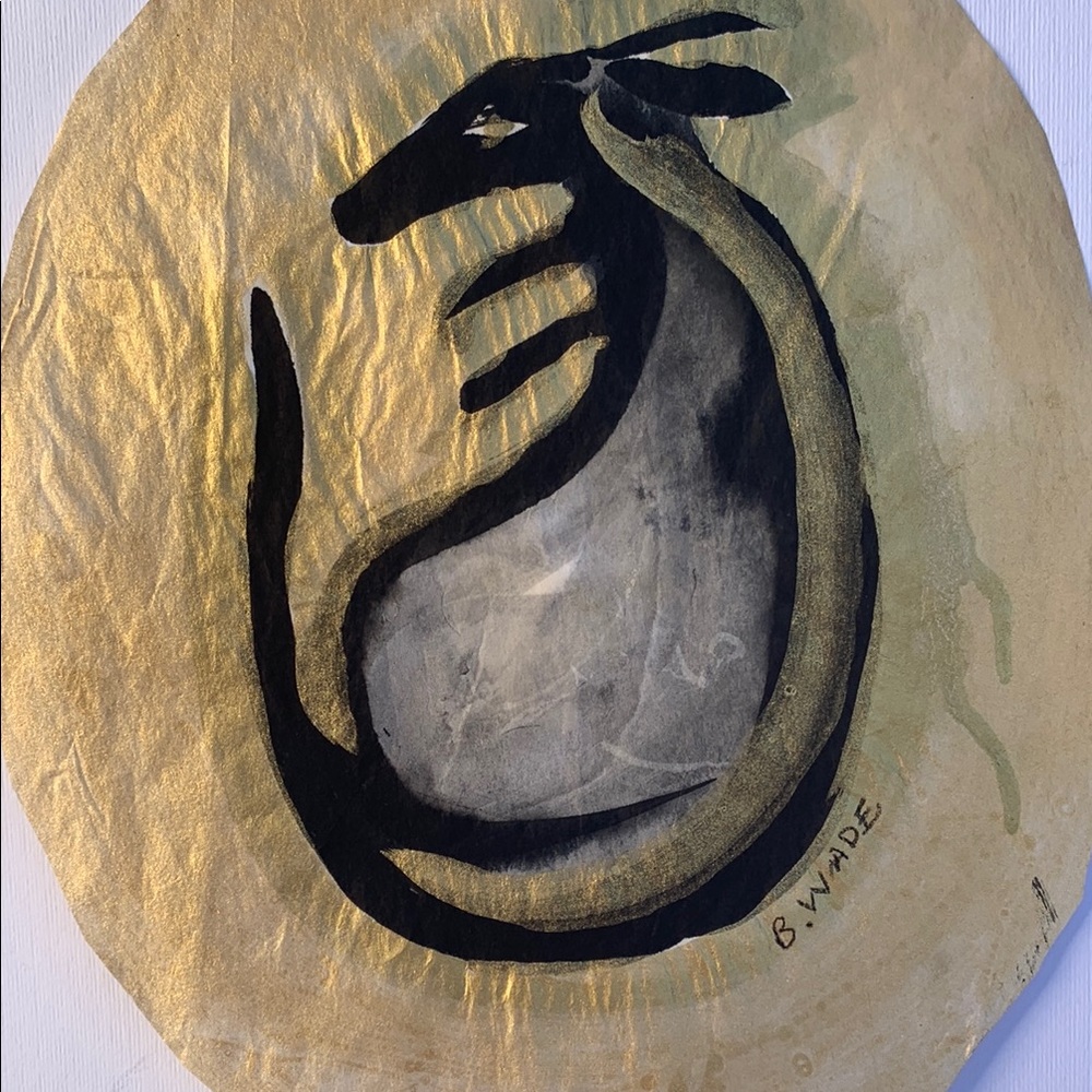 Abstract Kangaroo Art on Gold Rice Paper - Picture 3 of 6